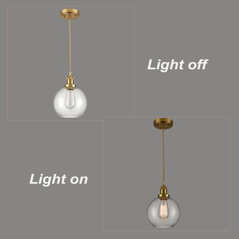 Modern Brushed Gold Metal Adjustable Pendant Light with Globe Glass Shade